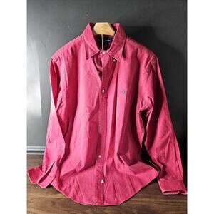 Ralph Lauren Polo Button Down Dress Shirt L Large Red Big Pony Rugby Crest 90s